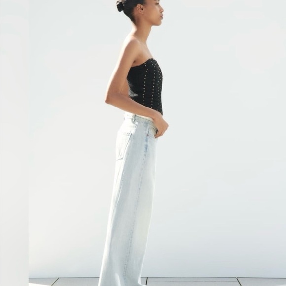 ZARA BEADED STRAPLESS TOP. SIZE M. BLACK COLOR - Picture 6 of 9